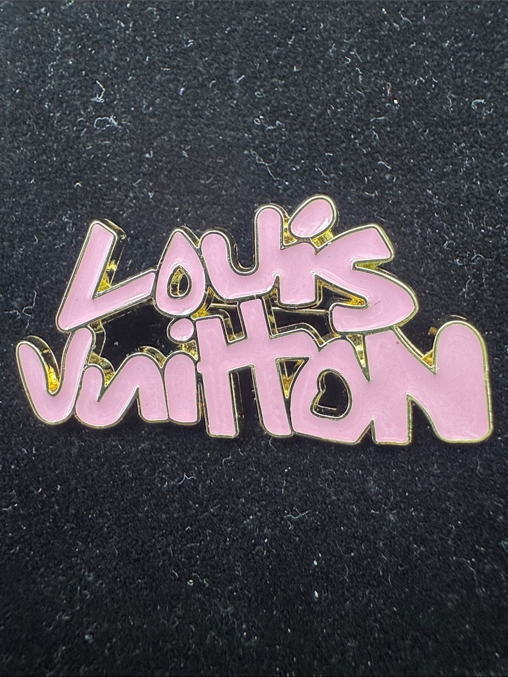 Brooch  Pink Enamel and Gold Script Brooch